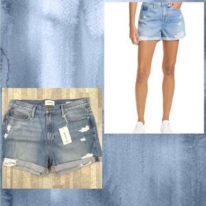 Frame Denim Le Beau Shorts In Elsey Rips